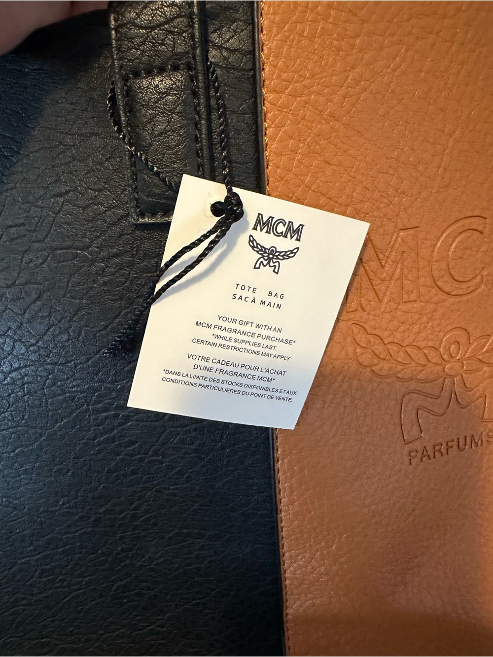 MCM Parfums Embossed Faux Leather Tote Bag – Black & Cognac – NWOT – Large - Picture 7 of 7